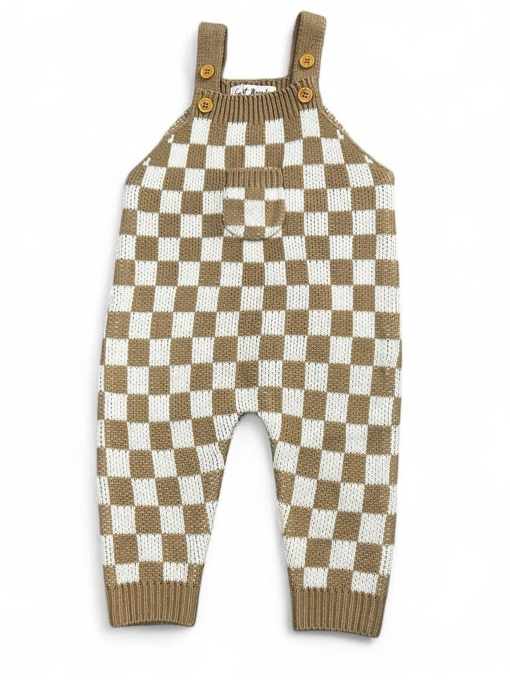 NWT Sweet Magnolia Checkerboard Knit Overall Romper Kids 0-3 months Tan & White